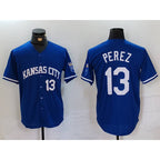 Kansas City Royals #13 Salvador Perez Number Royal AmberGomez Cool Base Stitched Jersey