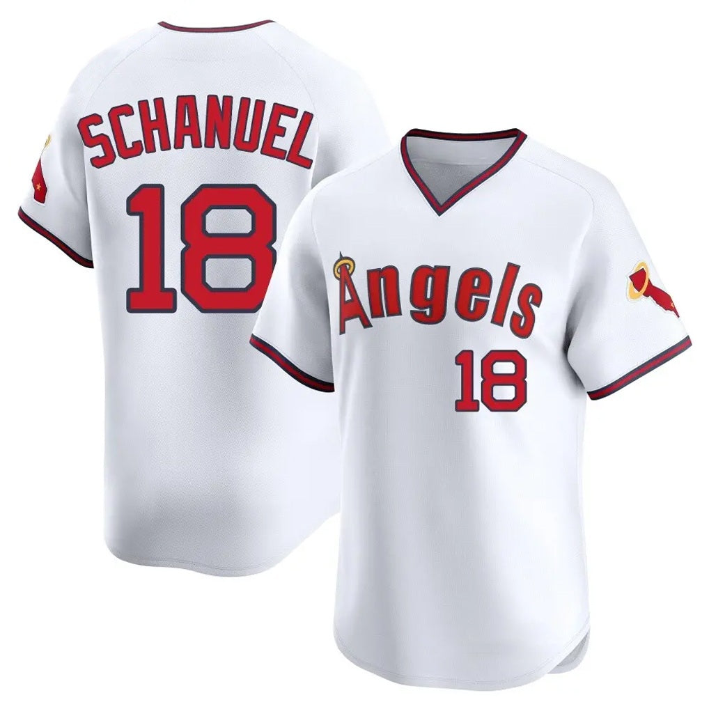 Los Angeles Angels #18 Nolan Schanuel Player White AmberGomez T-shirt Home Limited Stitched Jerseys