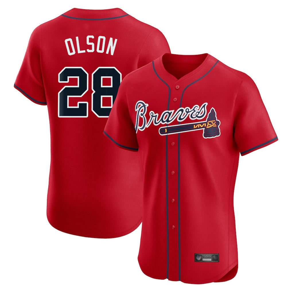Atlanta Braves #28 Matt Olson Player Red AmberGomez Limited Elite Home Game Stitched Jerseys