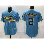 Milwaukee Brewers #2 Brice Turang Powder Blue AmberGomez City Connect Cool Base Stitched Jersey