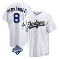 Los Angeles Dodgers #8 Enrique Hern¨¢ndez Player Gold White AmberGomez World Series Meet 2026 Collection Stadium Game Stitched Jerseys