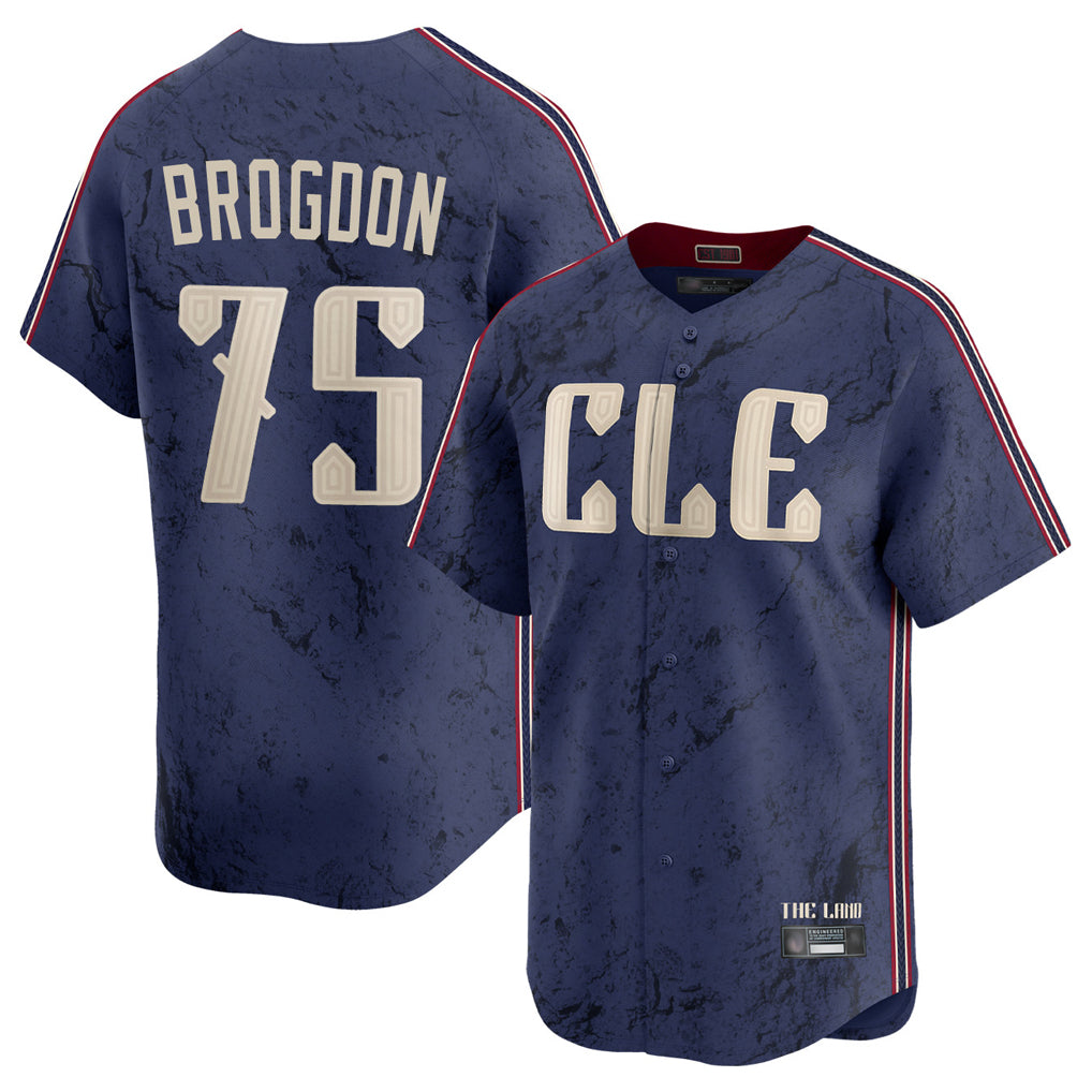 Cleveland Guardians #75 Connor Brogdon Player Navy AmberGomez City Connect Limited Home Stitched Jerseys