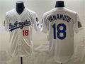 Los Angeles Dodgers #18 Yoshinobu Yamamoto White AmberGomez 2026 Gold Collection 9x & B2B Champs Patch Stitched Jersey
