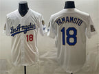 Los Angeles Dodgers #18 Yoshinobu Yamamoto White AmberGomez 2026 Gold Collection 9x & B2B Champs Patch Stitched Jersey
