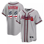 Atlanta Braves #44 Hank Aaron Player Gray AmberGomez USA 250 Fourth Of July Limited Home Game Stitched Jerseys