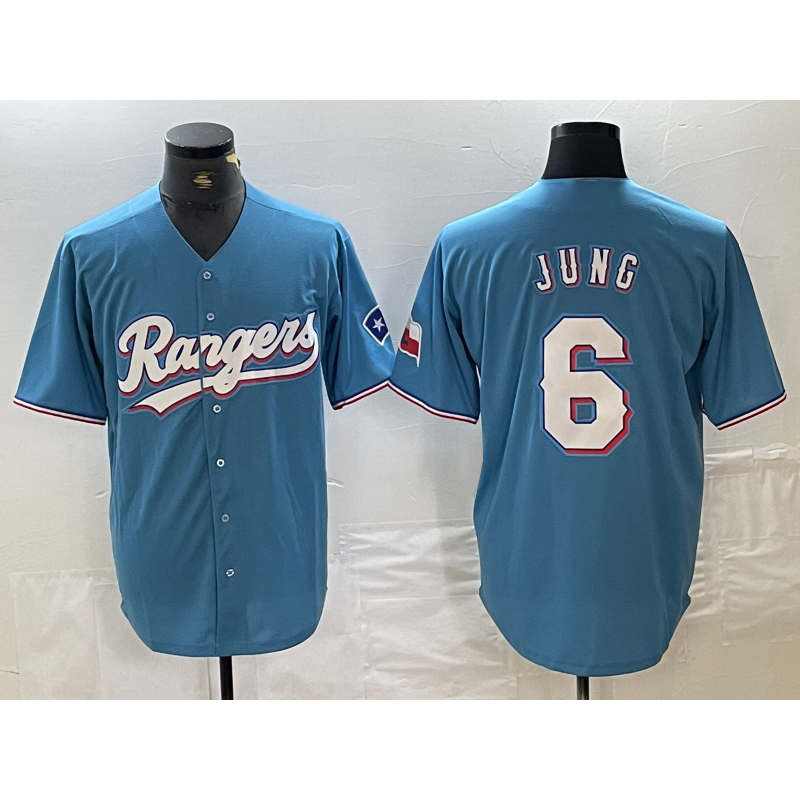Texas Rangers #6 Josh Jung Light Blue AmberGomez Team Logo Cool Base Jersey