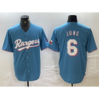 Texas Rangers #6 Josh Jung Light Blue AmberGomez Team Logo Cool Base Jersey