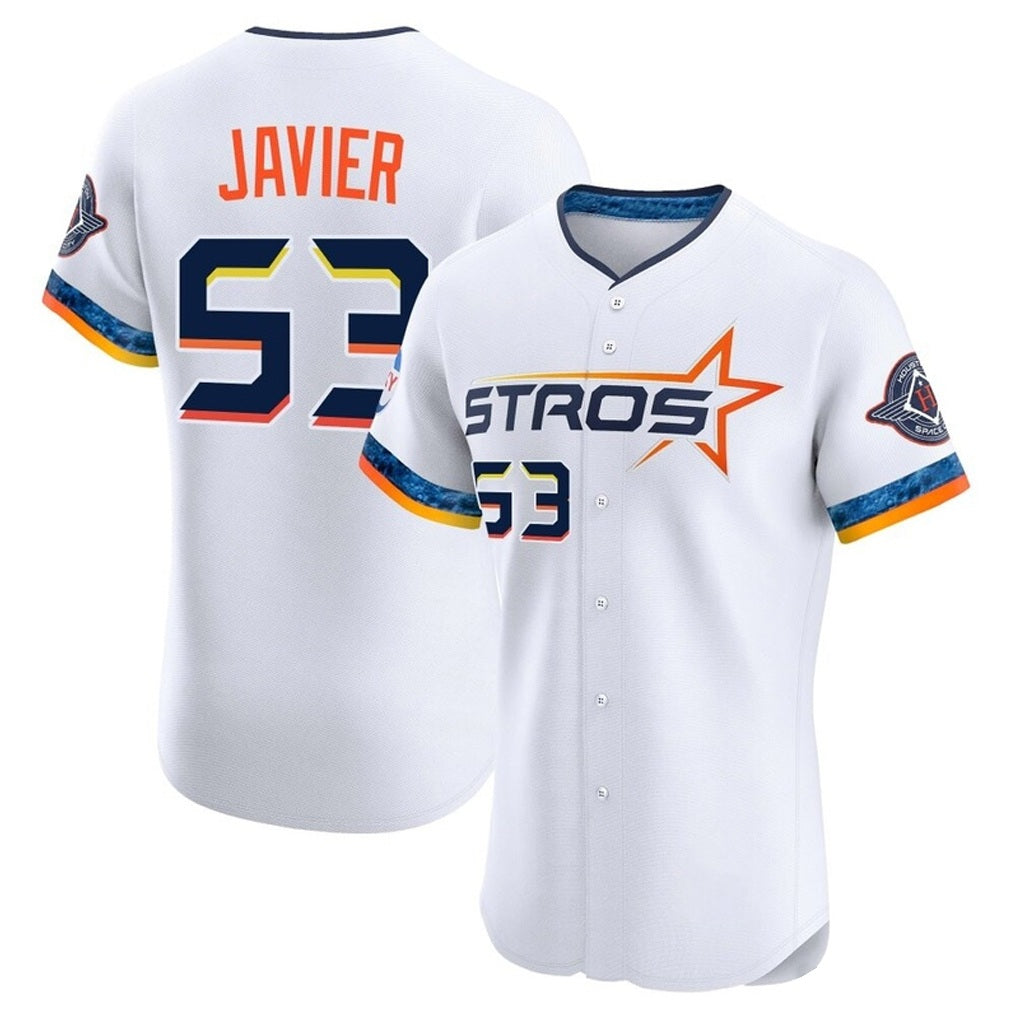 Houston Astros #53 Cristian Javier Player White AmberGomez City Connect Limited Elite Home Stitched Jerseys