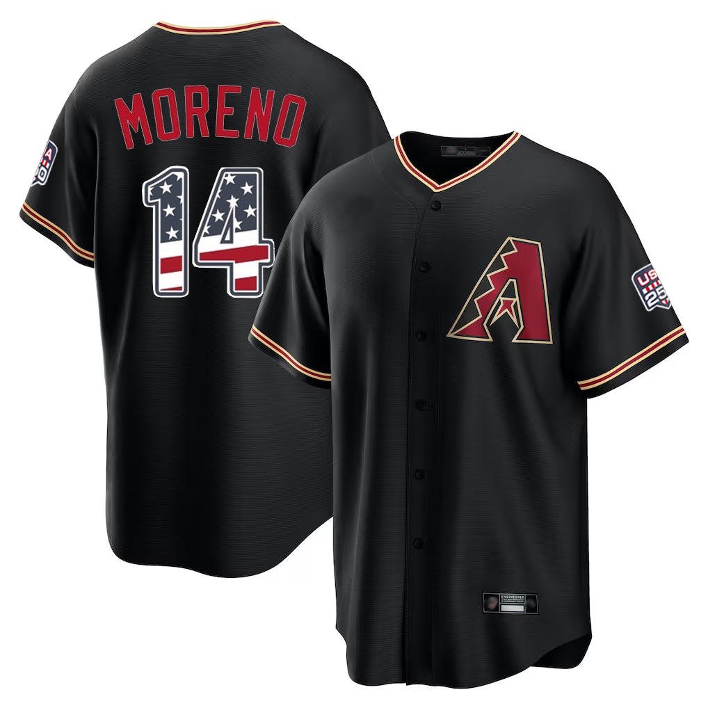Arizona Diamondbacks #14 Gabriel Moreno Player Black AmberGomez USA 250 Fourth of July Game Home Stitched Jerseys