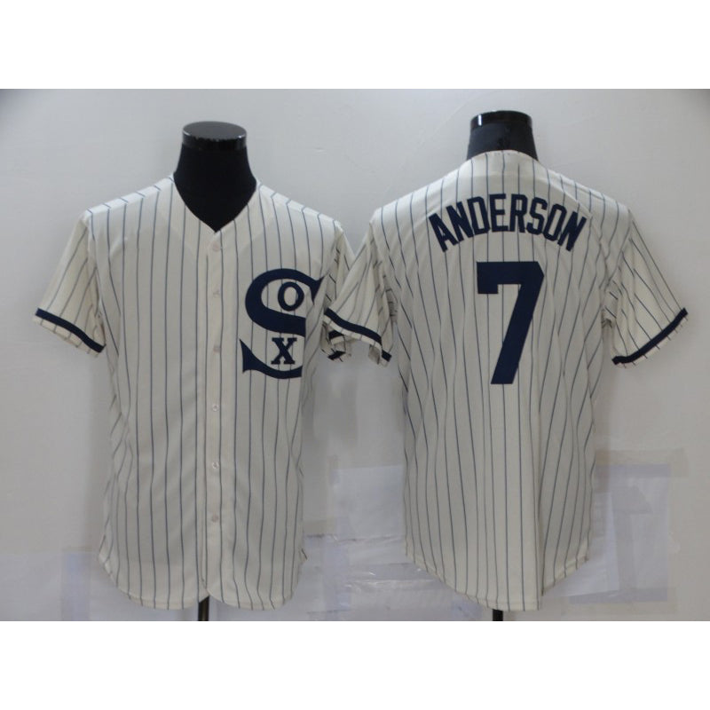 Chicago White Sox #7 Tim Anderson 2021 Cream AmberGomez Navy Field of Dreams Name Flex Base Stitched Jersey