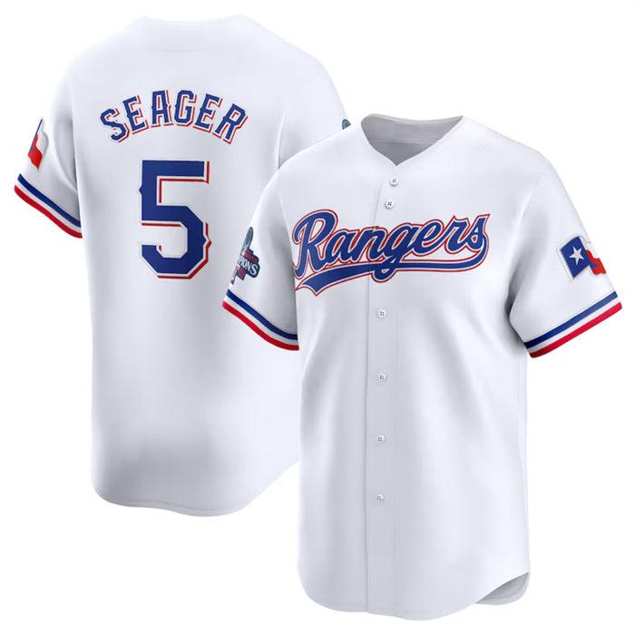 Texas Rangers #5 Corey Seager White AmberGomez 2023 World Series Champions Stitched Jersey