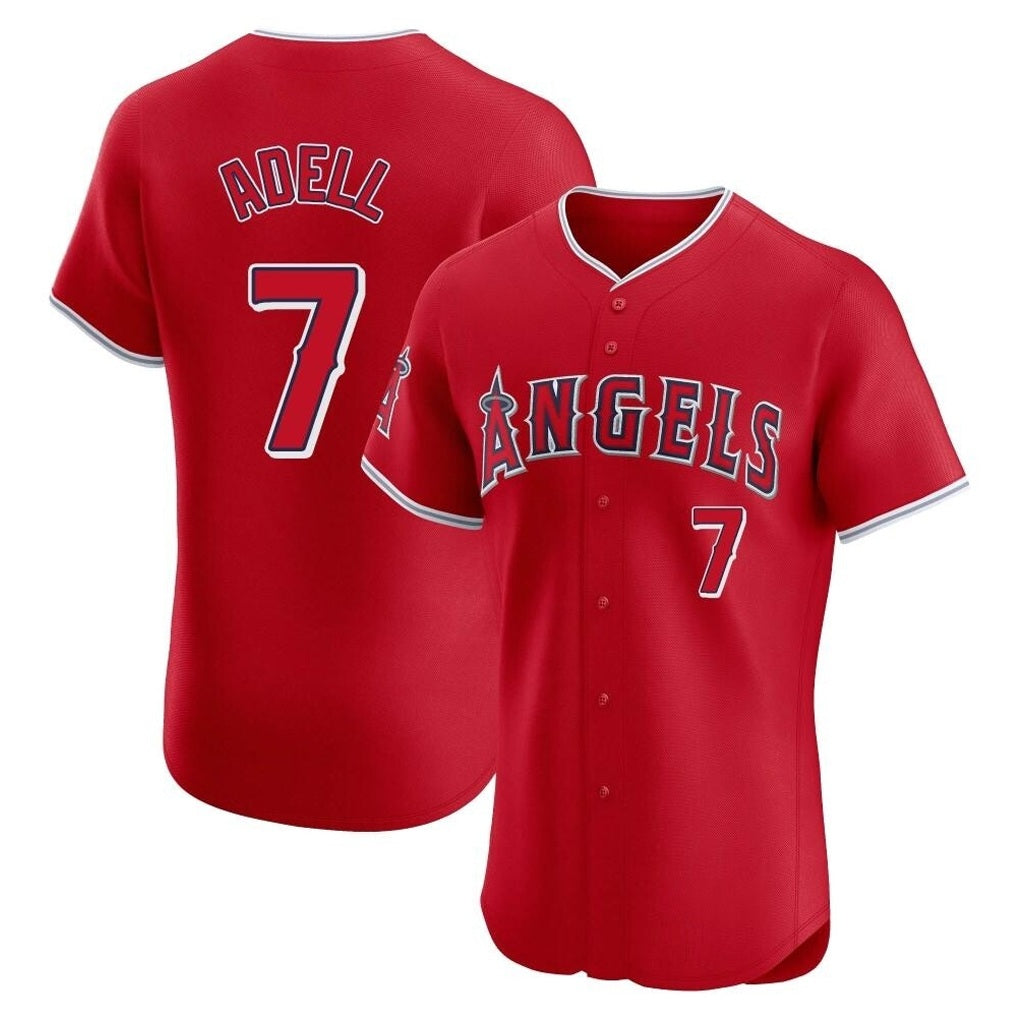 Los Angeles Angels #7 Jo Adell Player Red AmberGomez Home Limited Elite Stitched Jerseys