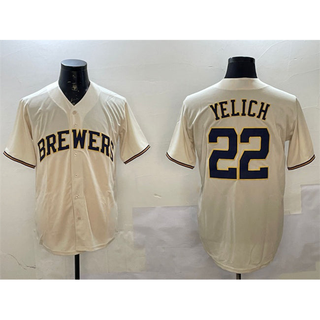 Milwaukee Brewers #22 Christian Yelich Cream AmberGomez Cool Base Stitched Jersey