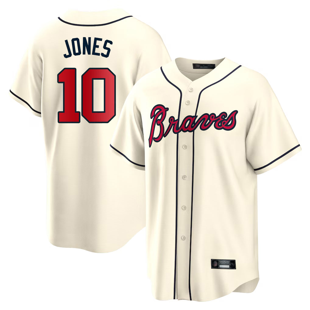 Atlanta Braves #10 Chipper Jones Player Cream AmberGomez Home Game Stitched Jerseys