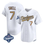 Los Angeles Dodgers #7 Blake Snell Player Gold AmberGomez Collection Limited World Series Meet Home Stitched Jerseys