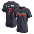 Atlanta Braves #7 Ha-Seong Kim Player Navy AmberGomez 2025 Speedway Classic Limited Elite Home Game Stitched Jerseys