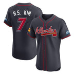 Atlanta Braves #7 Ha-Seong Kim Player Navy AmberGomez 2025 Speedway Classic Limited Elite Home Game Stitched Jerseys
