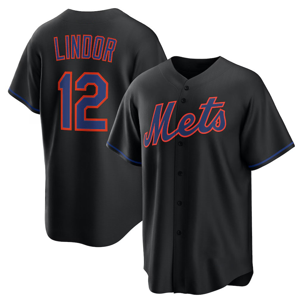 New York Mets #12 Francisco Lindor Black AmberGomez Alternate Replica Jersey