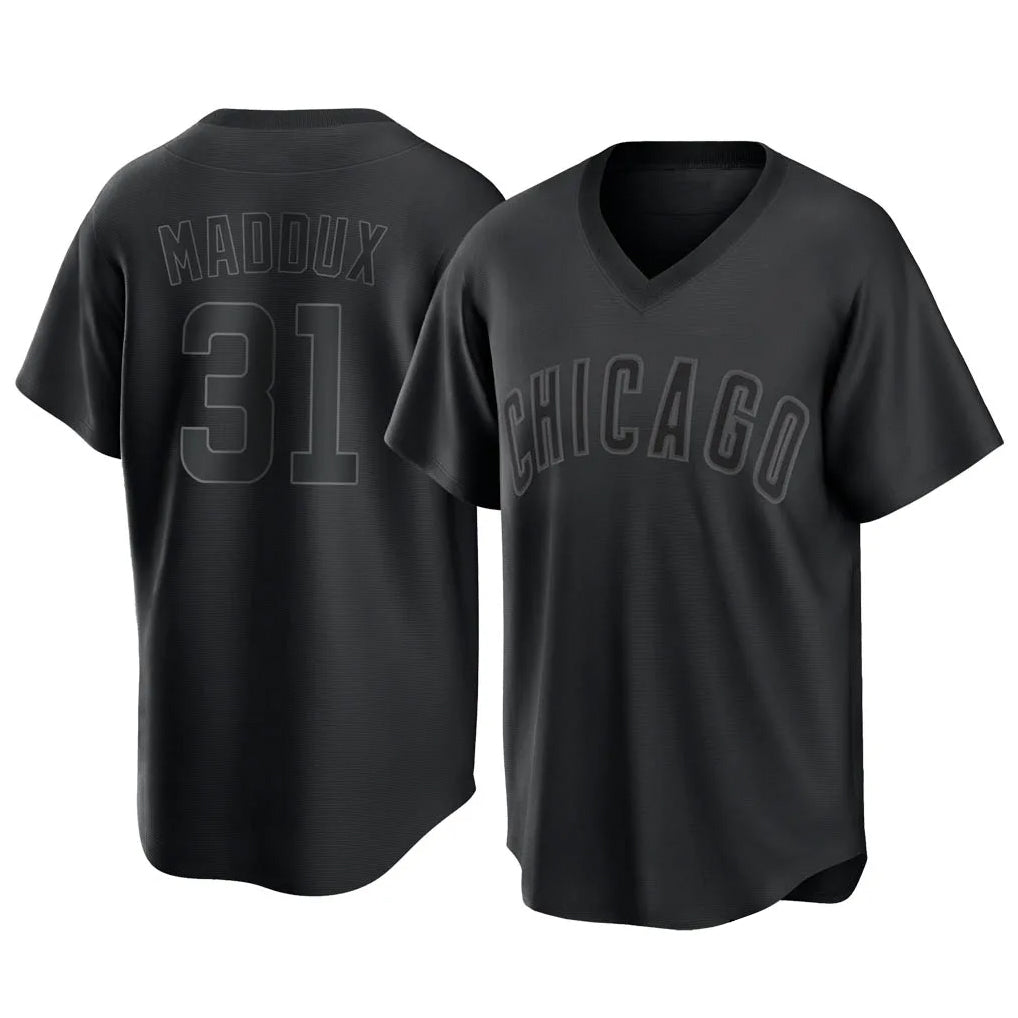 Chicago Cubs #31 Greg Maddux Player Black AmberGomez T-shirt Home Game Stitched Jerseys