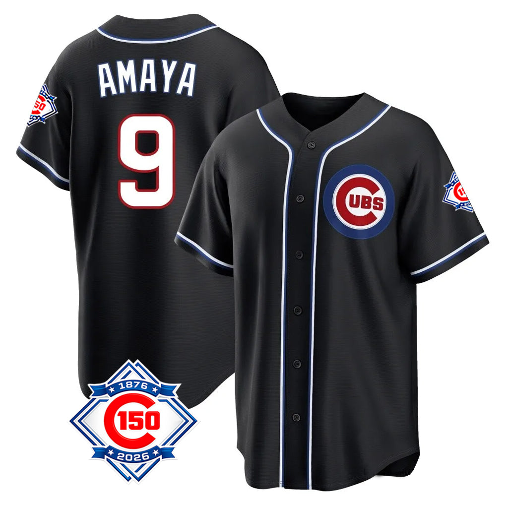 Chicago Cubs #9 Miguel Amaya Player Black AmberGomez Fashion Out 150th Anniversary Game Stitched Jerseys