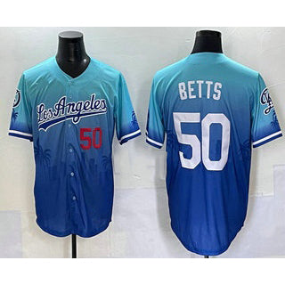 Los Angeles Dodgers #50 Mookie Betts Blue AmberGomez 2025 City Connect Limited Stitched Jersey