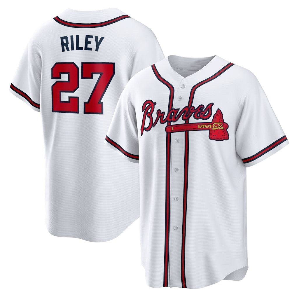 Atlanta Braves #27 Austin Riley White AmberGomez Home Replica Player Jersey