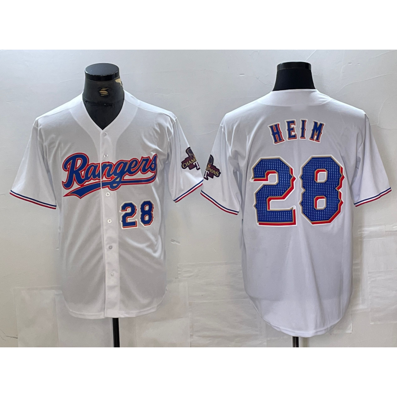 Texas Rangers #28 Jonah Heim Number White AmberGomez 2023 World Series Champions Cool Base Jerseys