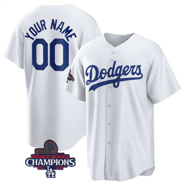 Custom Los Angeles Dodgers ACTIVE PLAYER White AmberGomez 2024 World Series Champions Cool Base Stitched Jersey