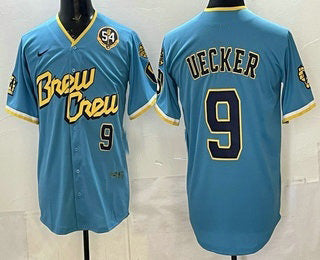 Milwaukee Brewers #9 Bob Uecker Blue AmberGomez City Connect Limited Jersey