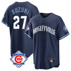 Chicago Cubs #27 Seiya Suzuki Player Navy AmberGomez 150th Anniversary City Connect Home Game Stitched Jerseys