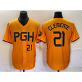 Pittsburgh Pirates #21 Roberto Clemente Number Gold AmberGomez 2023 City Connect Stitched Jersey 2