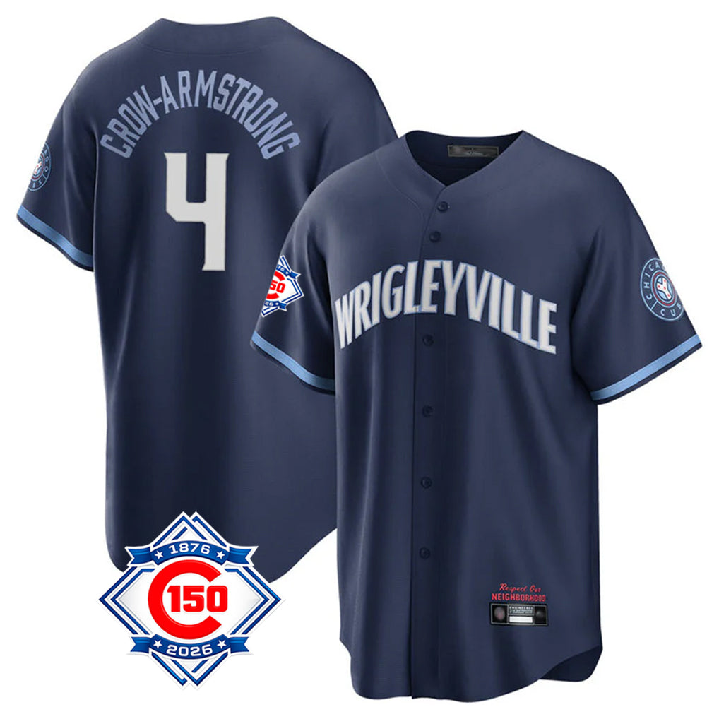 Chicago Cubs #4 Pete Crow-Armstrong Player Navy AmberGomez 150th Anniversary City Connect Home Game Stitched Jerseys