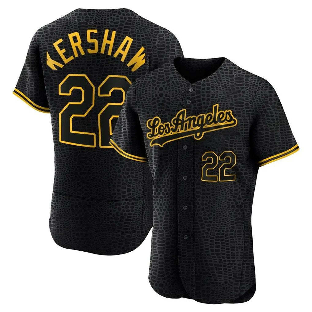 Los Angeles Dodgers #22 Clayton Kershaw Player Black AmberGomez Snake Skin City Limited Elite Home Stitched Jerseys