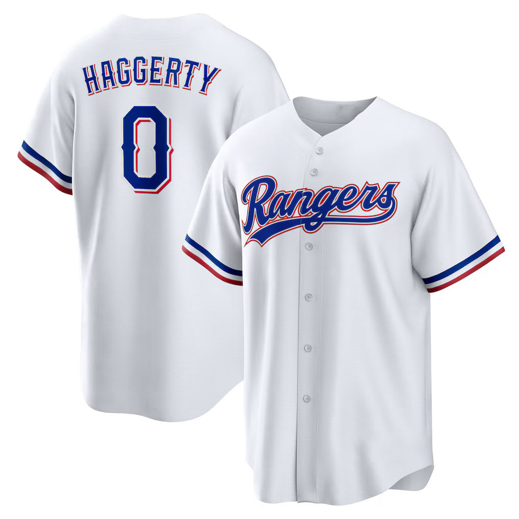 Texas Rangers #0 Sam Haggerty White AmberGomez Home Replica Jersey