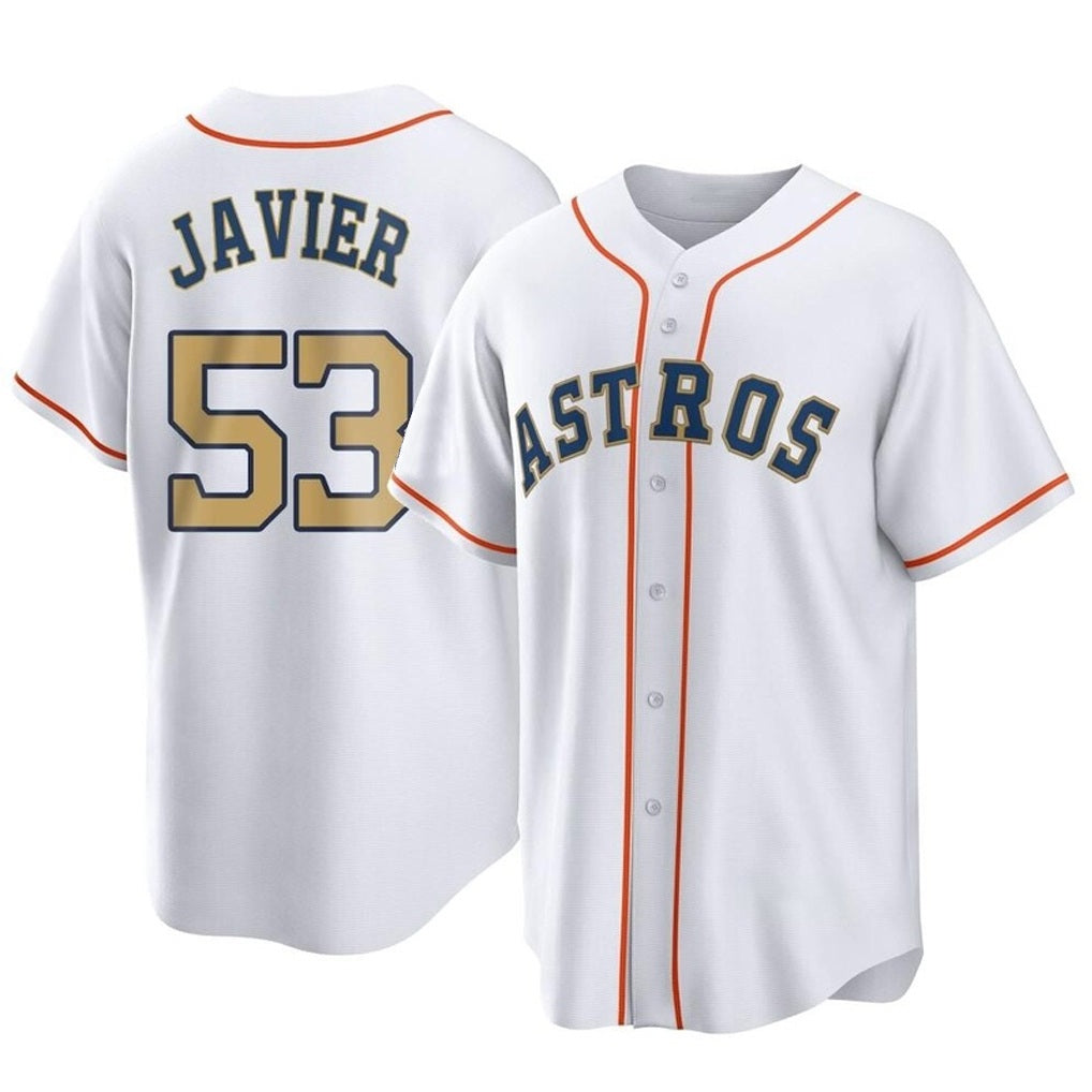 Houston Astros #53 Cristian Javier Player Gold AmberGomez Collection Game Home Stitched Jerseys