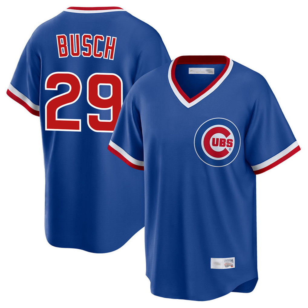 Chicago Cubs #29 Michael Busch Player Royal AmberGomez T-shirt Cooperstown Collection Limited Stitched Jerseys