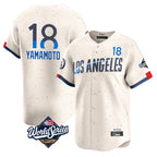 Los Angeles Dodgers #18 Yoshinobu Yamamoto Player Cream AmberGomez World Series City Connect Limited Home Stitched Jerseys