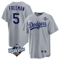 Los Angeles Dodgers #5 Freddie Freeman Player Gray AmberGomez World Series Game Stitched Jerseys