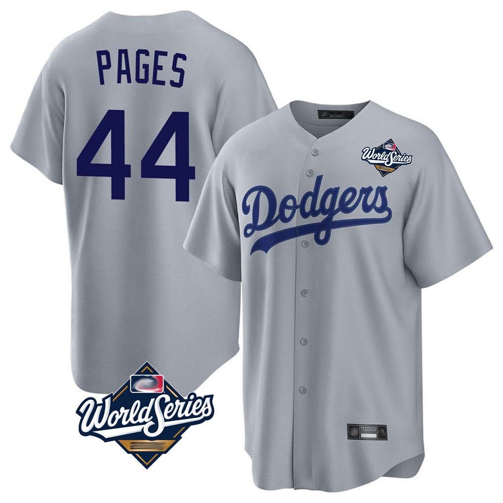 Los Angeles Dodgers #44 Andy Pages Player Gray AmberGomez World Series Game Stitched Jerseys