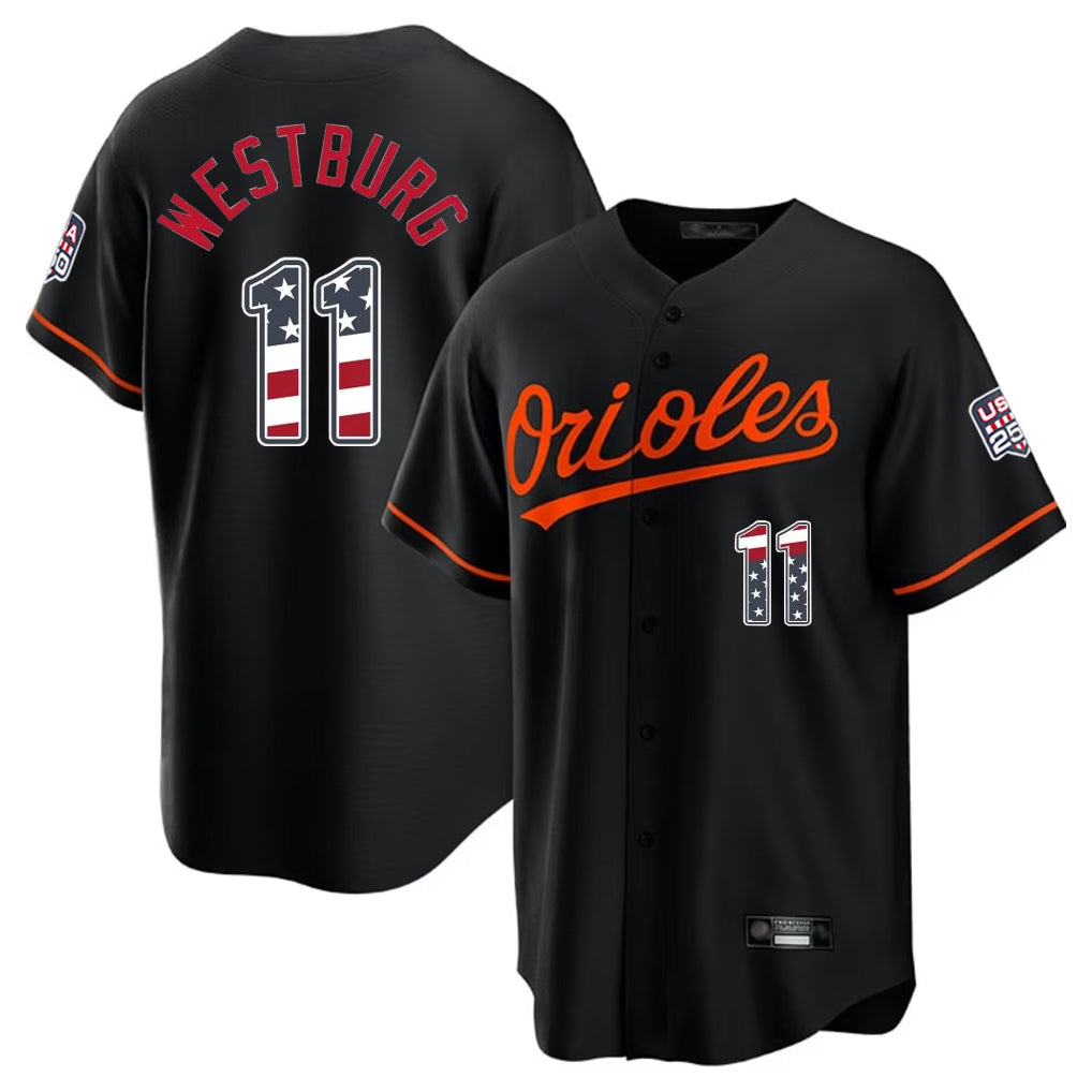 Baltimore Orioles #11 Jordan Westburg Player Black AmberGomez USA 250 Fourth of July Home Game Stitched Jerseys