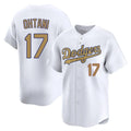 Los Angeles Dodgers #17 Shohei Ohtani Player White Gold AmberGomez Collection Limited Home Stitched Jerseys