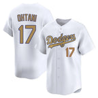 Los Angeles Dodgers #17 Shohei Ohtani Player White Gold AmberGomez Collection Limited Home Stitched Jerseys