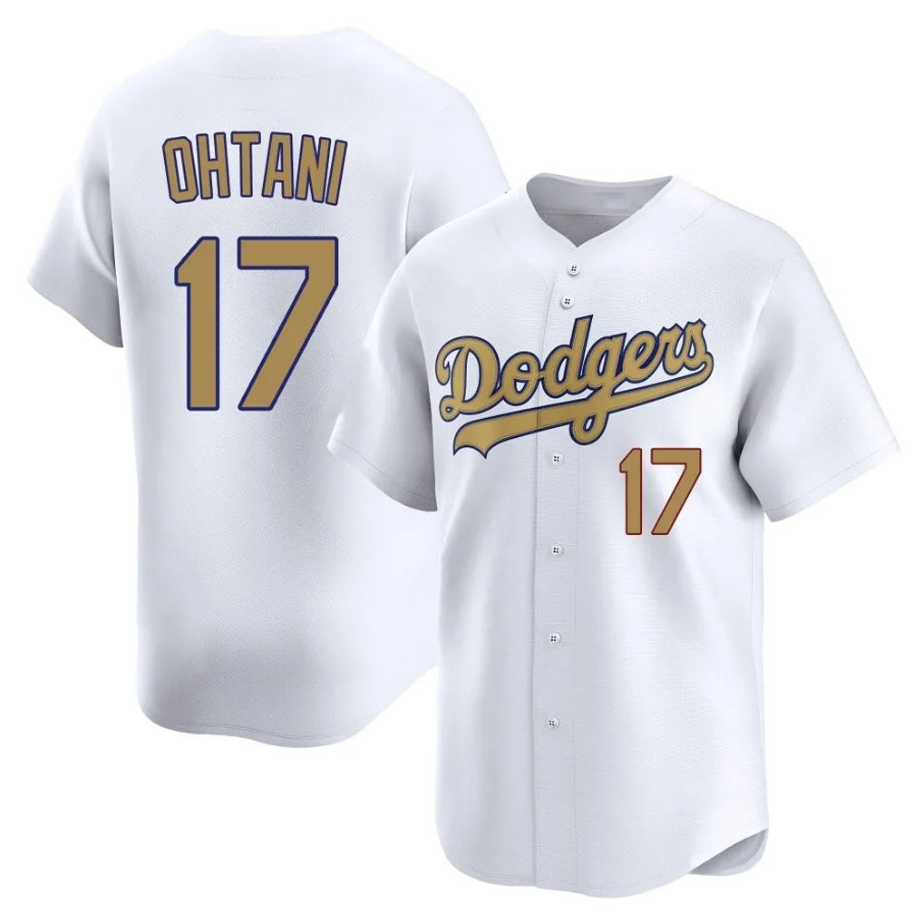 Los Angeles Dodgers #17 Shohei Ohtani Player White Gold AmberGomez Collection Limited Home Stitched Jerseys