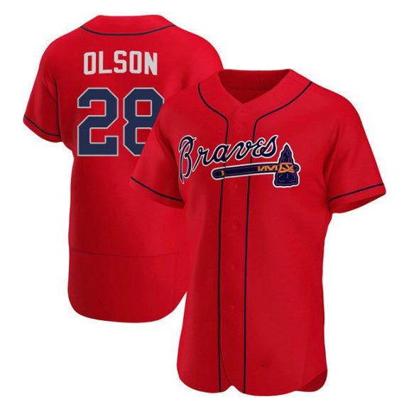 Atlanta Braves #28 Matt Olson Red AmberGomez Flex Base Stitched Jersey