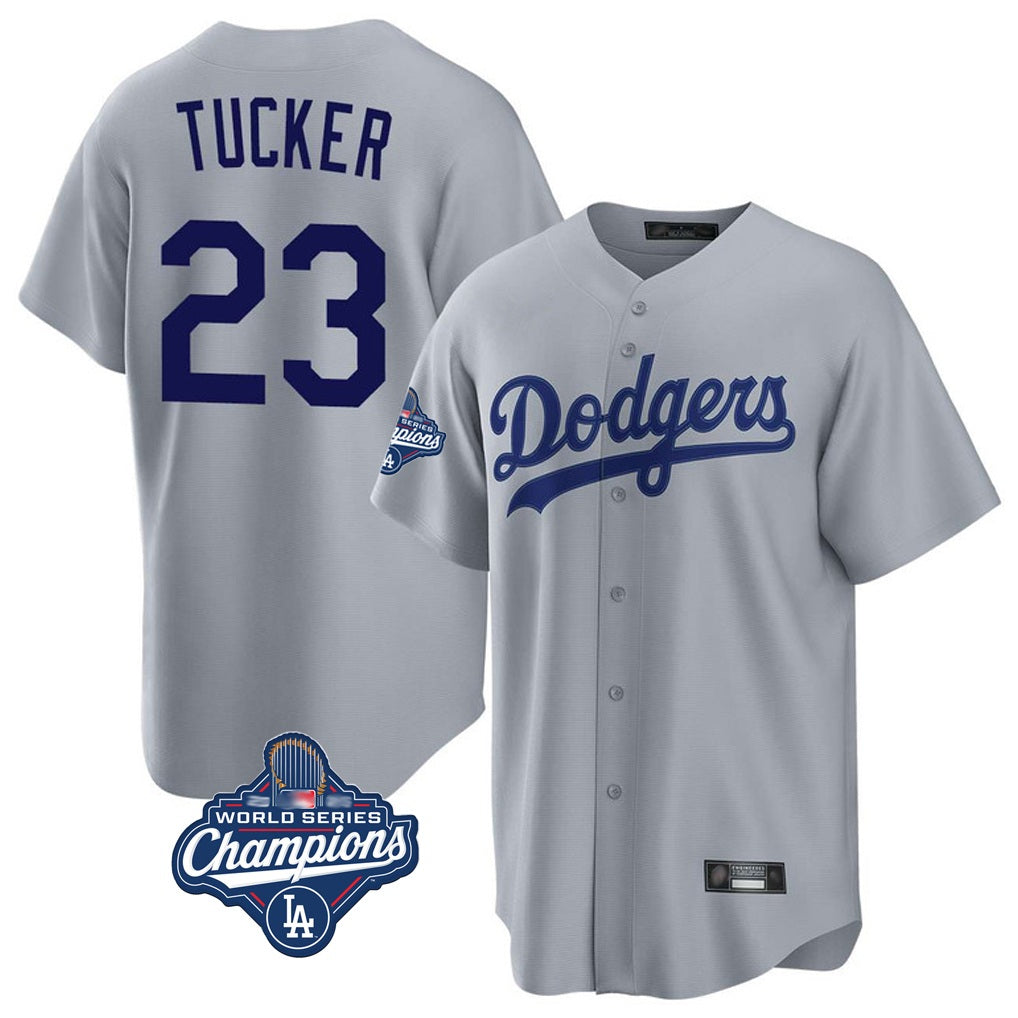 Los Angeles Dodgers #23 Kyle Tucker Player Gray AmberGomez World Series Meet Game Stitched Jerseys