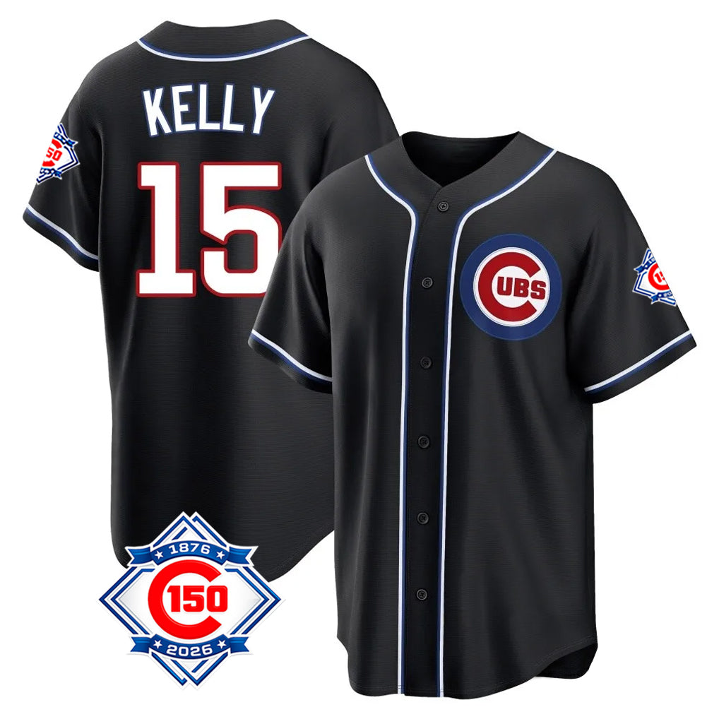 Chicago Cubs #15 Carson Kelly Player Black AmberGomez Fashion Out 150th Anniversary Game Stitched Jerseys