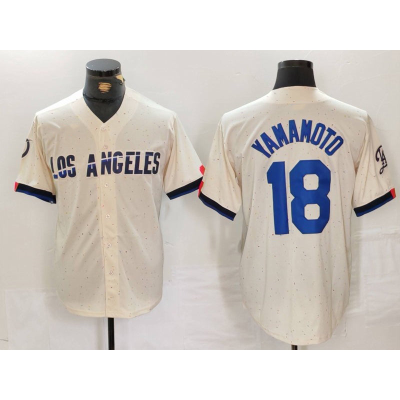 Los Angeles Dodgers #18 Yoshinobu Yamamoto Cream AmberGomez 2024 City Connect Limited Stitched Jersey