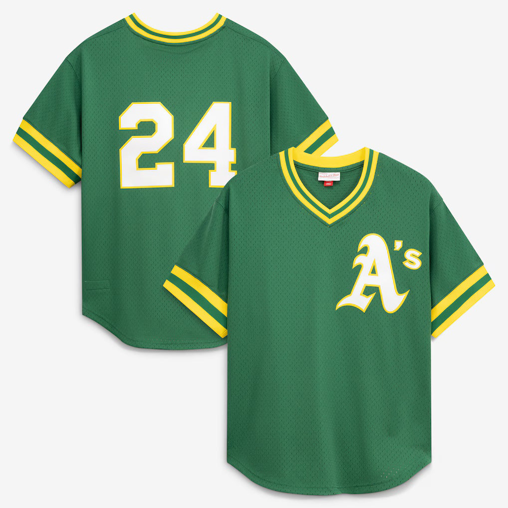 Oakland Athletics #24 Rickey Henderson Mitchell & Ness Green AmberGomez Authentic Batting Practice Jersey 2