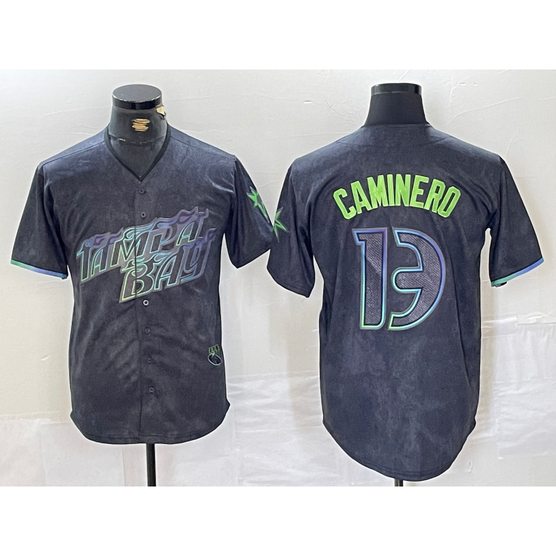 Tampa Bay Rays #13 Junior Caminero Charcoal AmberGomez 2024 City Connect Limited Stitched Jersey