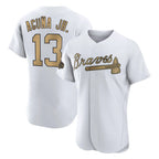 Atlanta Braves #13 Ronald Acuna Jr Player White-Gold AmberGomez All-Star Limtied Elite Home Game Stitched Jerseys